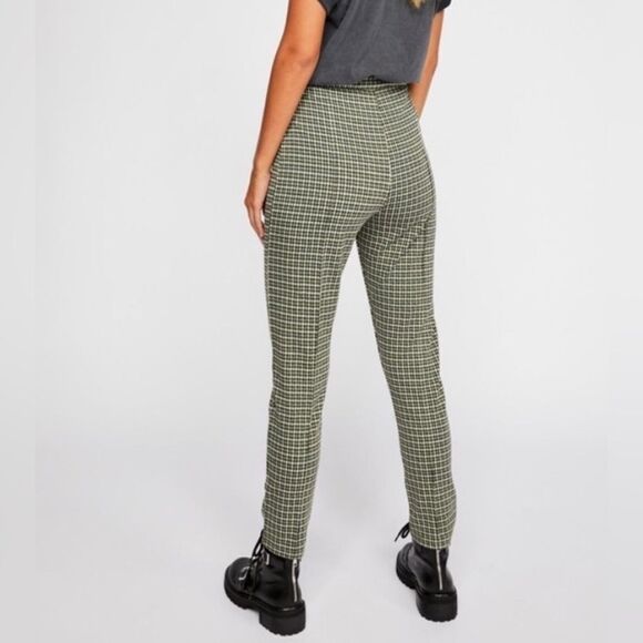 Free People Women’s Carnaby Gingham Plaid Stretch Tartan Pants Green Size 0 - Picture 2 of 3